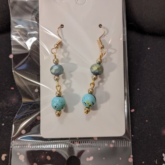 SOLD Speckled Teal Drop Earrings - Picture 3 of 5